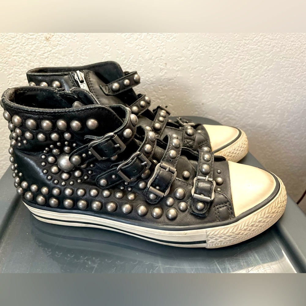 Ash Vegas Black Leather Studded High Top Trainer sz8